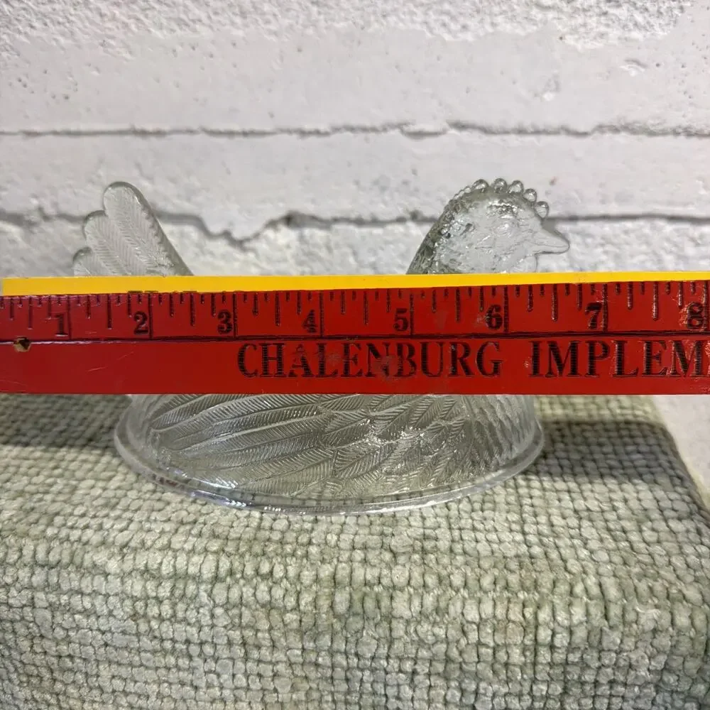 Vintage Clear Glass Chicken Hen On Nest - Lid TOP ONLY Very Detailed